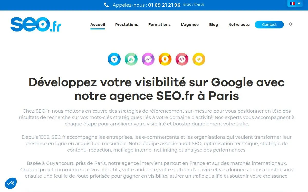 SEO.fr : la page mesurée, au-dessus de la ligne de flottaison, capturée le 18 septembre 2026